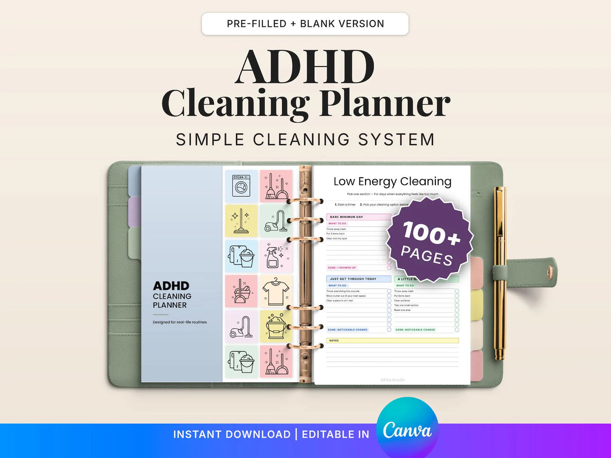 Organize your day with ADHD Cleaning Planner, a simple digital diary designed specifically for the mind of those with ADHD.